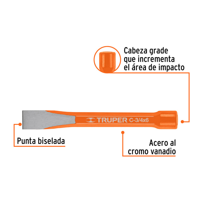 Cincel de corte frío de 3/4 X 6', Truper Código: 12139