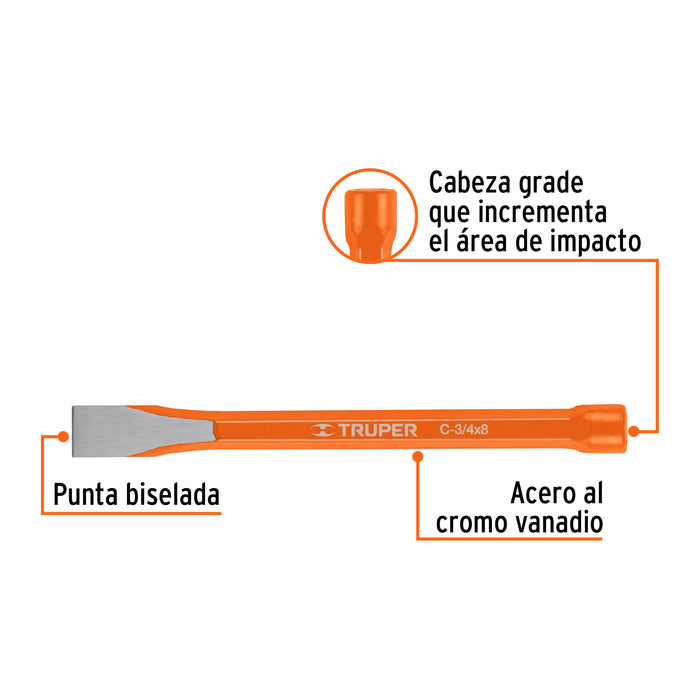 Cincel de corte frío de 3/4 X 8', Truper Código: 12142