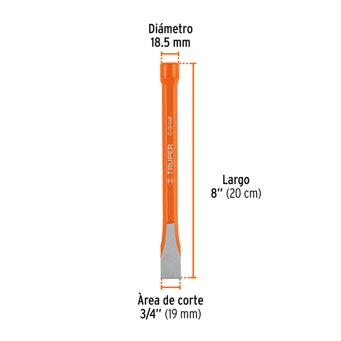 Cincel de corte frío de 3/4 X 8', Truper Código: 12142
