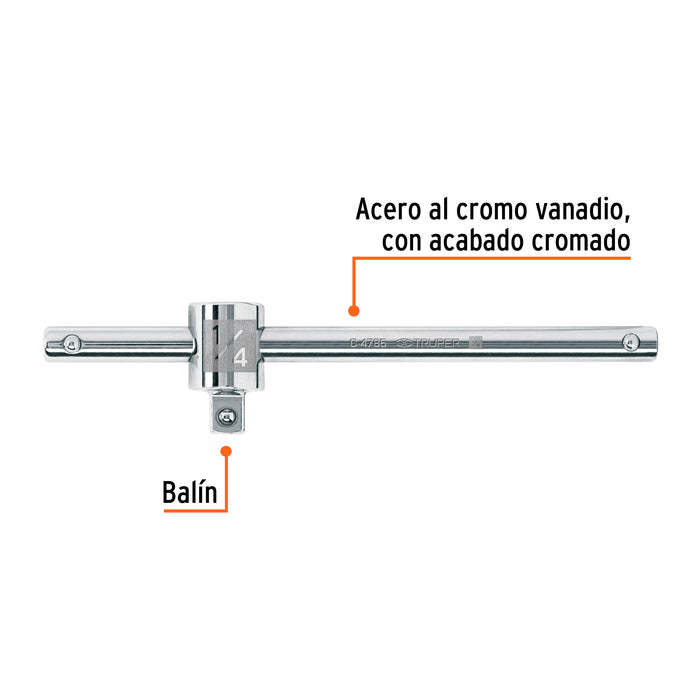 Barra corrediza para dados cuadro 1/4', Truper 13217 C-4785