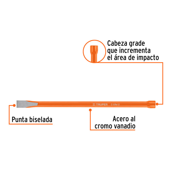 Cincel de corte frío de 5/8 X 12', Truper Código: 12136