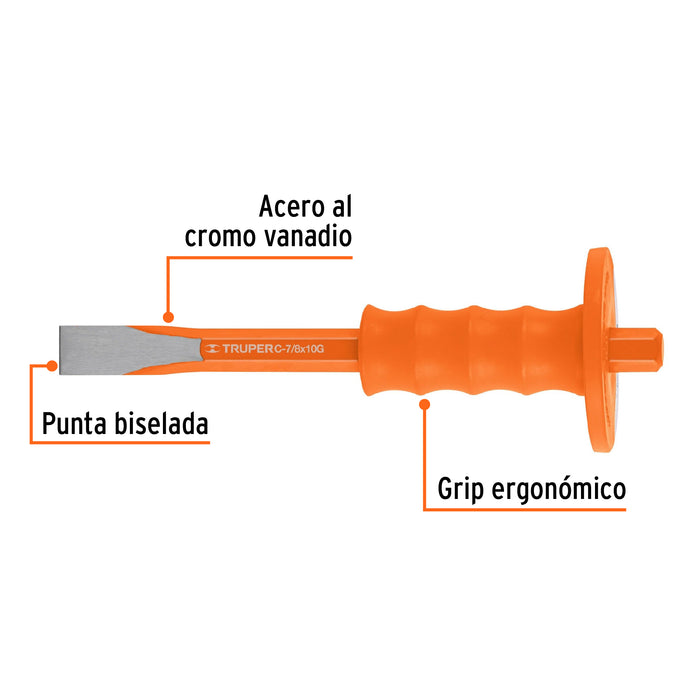 Cincel de corte frío 7/8 x 10' con grip, Truper Código: 12274