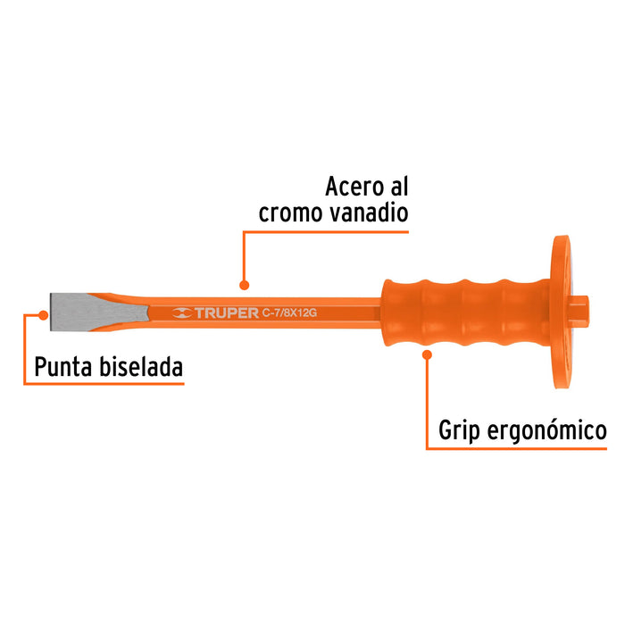 Cincel de corte frío 7/8 X 12' con grip, Truper Código: 12175