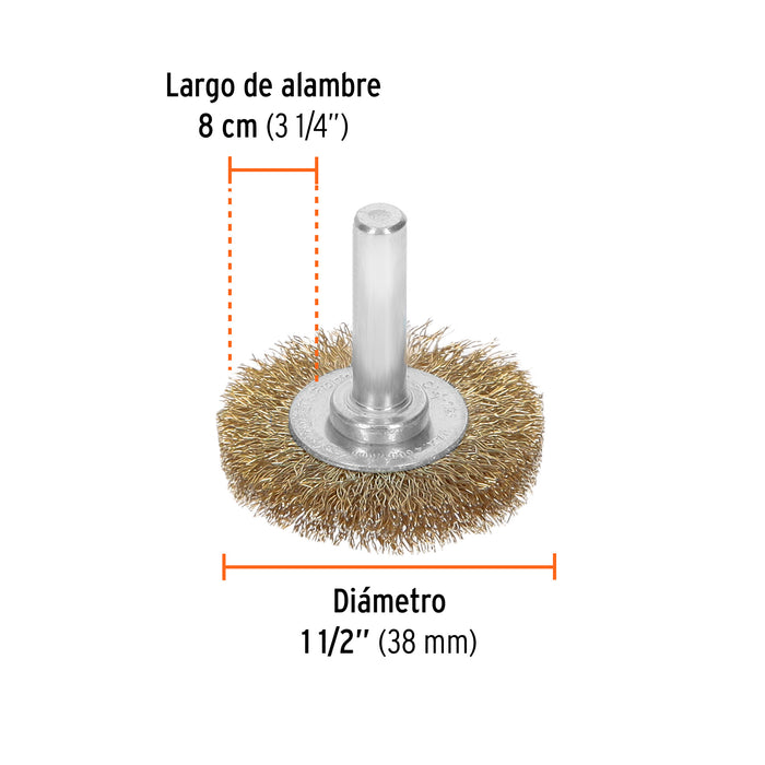 Carda circular 1-1/2' alambre fino para taladro, Truper Código: 11573