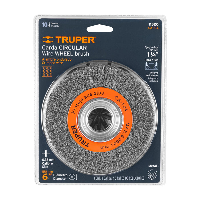 Carda alambre ondulado 6' x 3/4' para esmeril, Truper 11520 CA-104