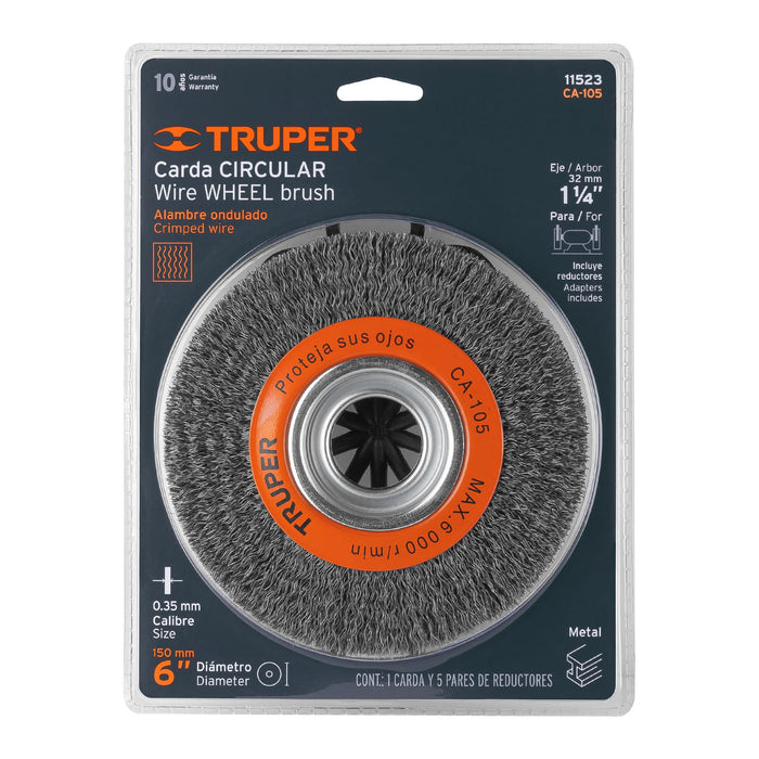 Carda alambre ondulado 6' x 13/16' para esmeril, Truper 11523 CA-105