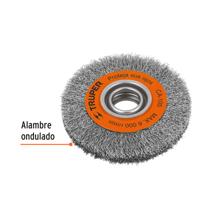Carda alambre ondulado 6' x 13/16' para esmeril, Truper 11523 CA-105