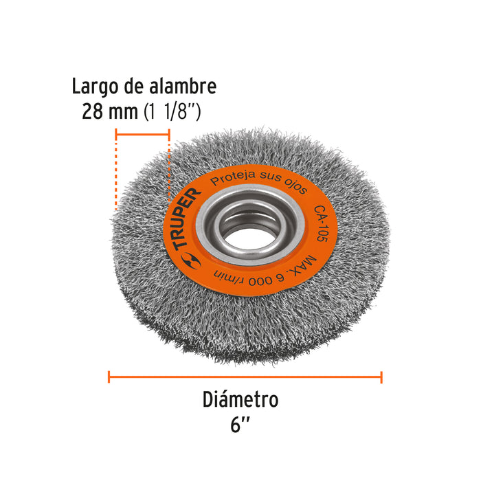 Carda alambre ondulado 6' x 13/16' para esmeril, Truper 11523 CA-105