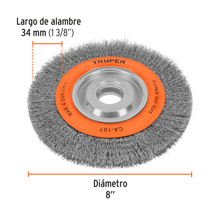 Carda alambre ondulado 8' x 3/4' para esmeril, Truper 17524 CA-107
