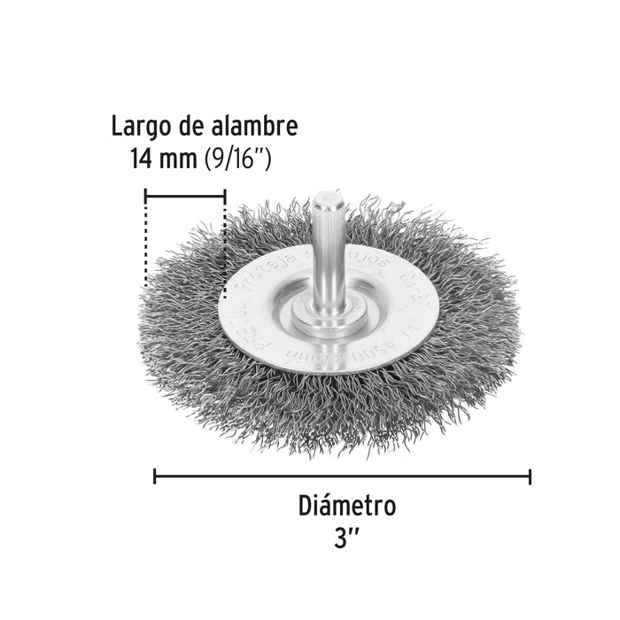 Carda circular 3' alambre grueso para taladro, Pretul 21003 CA-3P