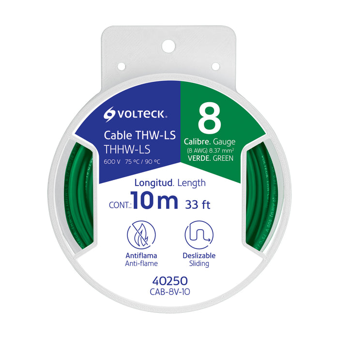 Carrete con 10 m de cable THHW-LS 8 AWG verde, Volteck 40250