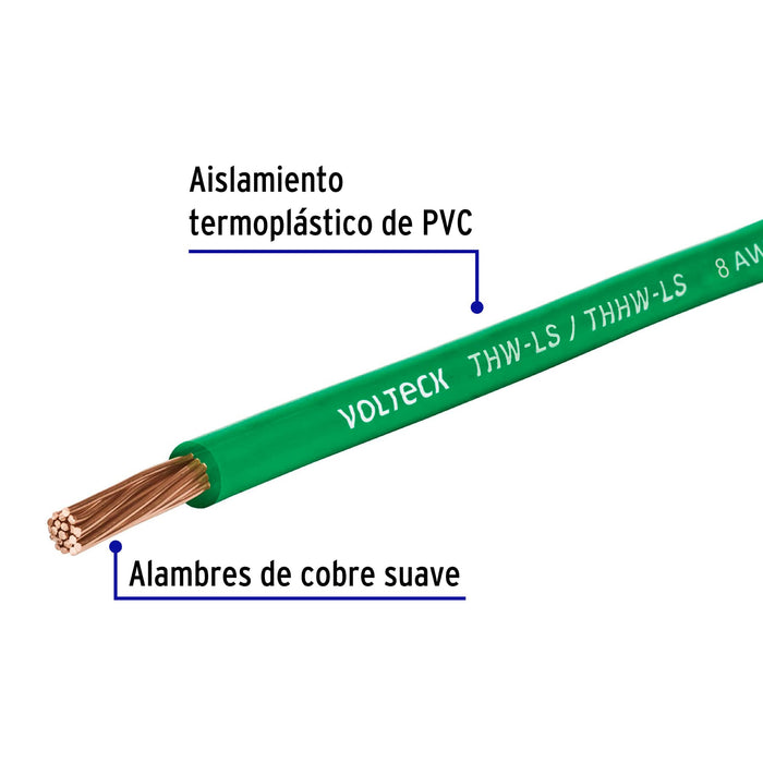 Carrete con 10 m de cable THHW-LS 8 AWG verde, Volteck 40250