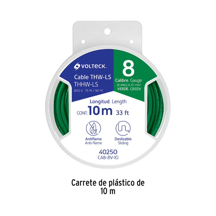 Carrete con 10 m de cable THHW-LS 8 AWG verde, Volteck 40250