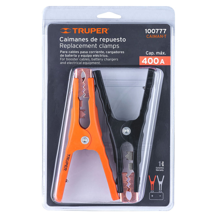Blíster con 2 caimanes para cables pasa corriente, Truper 100777 CAIMAN-T