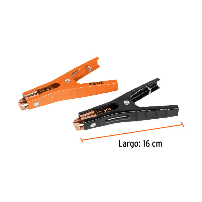 Blíster con 2 caimanes para cables pasa corriente, Truper 100777 CAIMAN-T