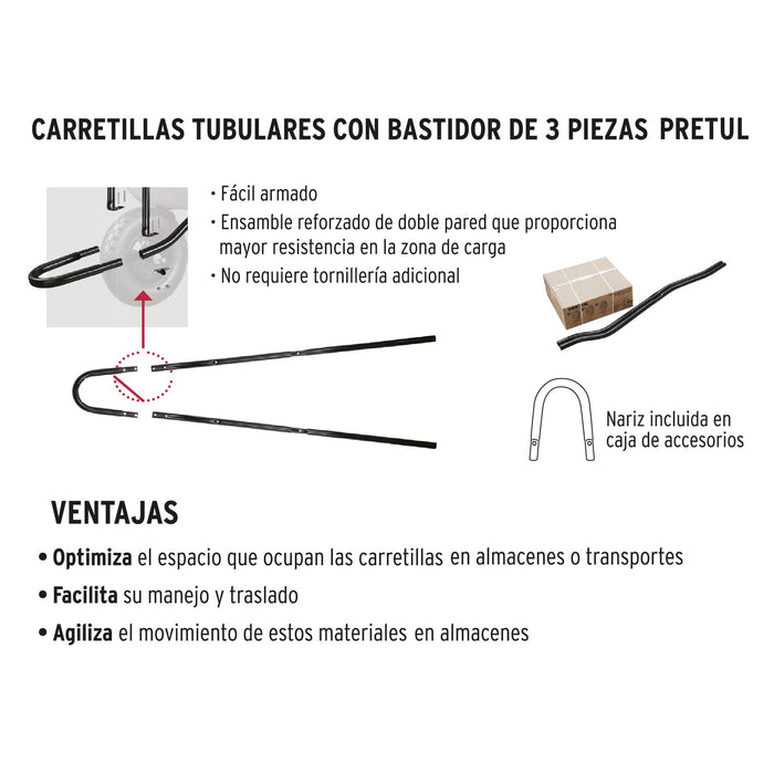 Carretilla 4.5 ft3 gris Neumática, bastidor tubular, Pretul 22647 CAP-4NB