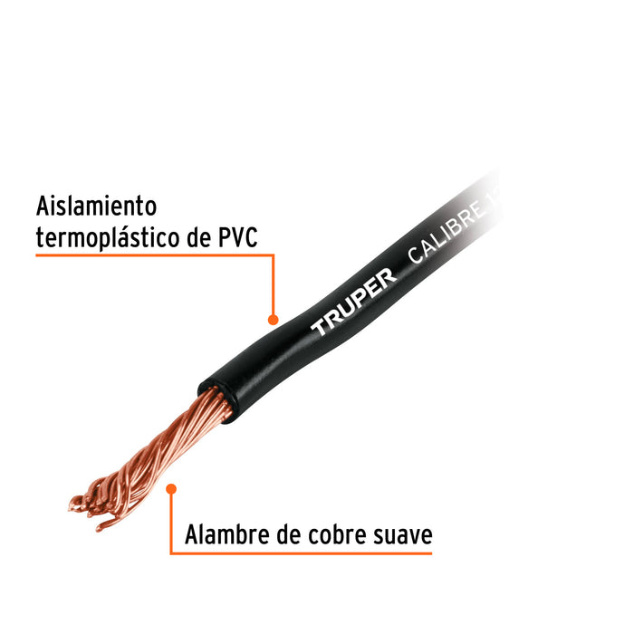 Carrete con 12 m de cable primario negro calibre 18, Truper 101120 CAPRI-18N