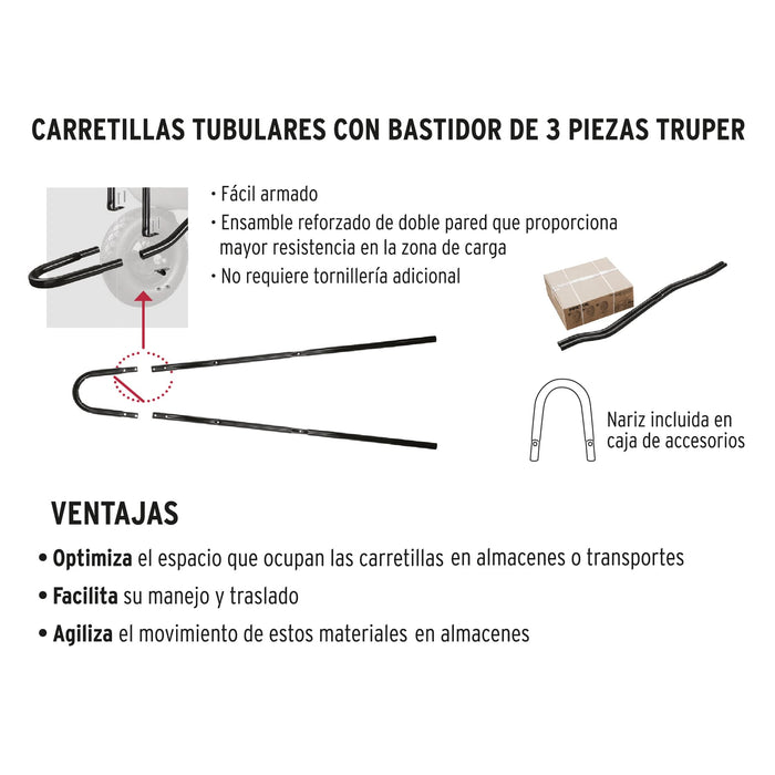 Carretilla 8 ft3 Imponchable, bastidor tubular, Truper 100177 CAR-81FF