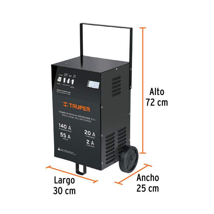 Cargador de 140 A para baterías de 12 V, con ruedas, Truper 13028 CARBA-140