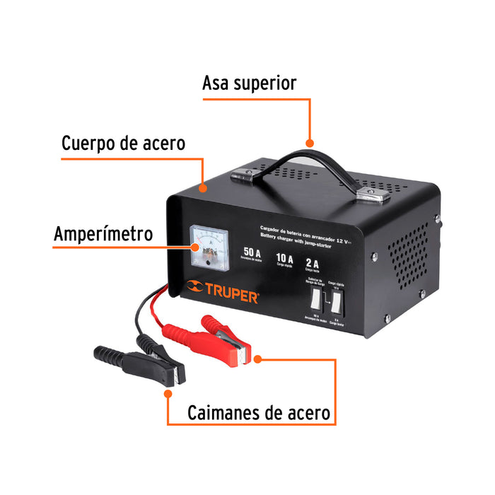 Cargador de 50 A para baterías de 12 V, Truper 13027 CARBA-50