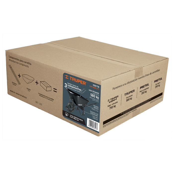 Carretilla concha plástica 6 ft3 Neumática, bastidor tubular 11777 CAT-60PL