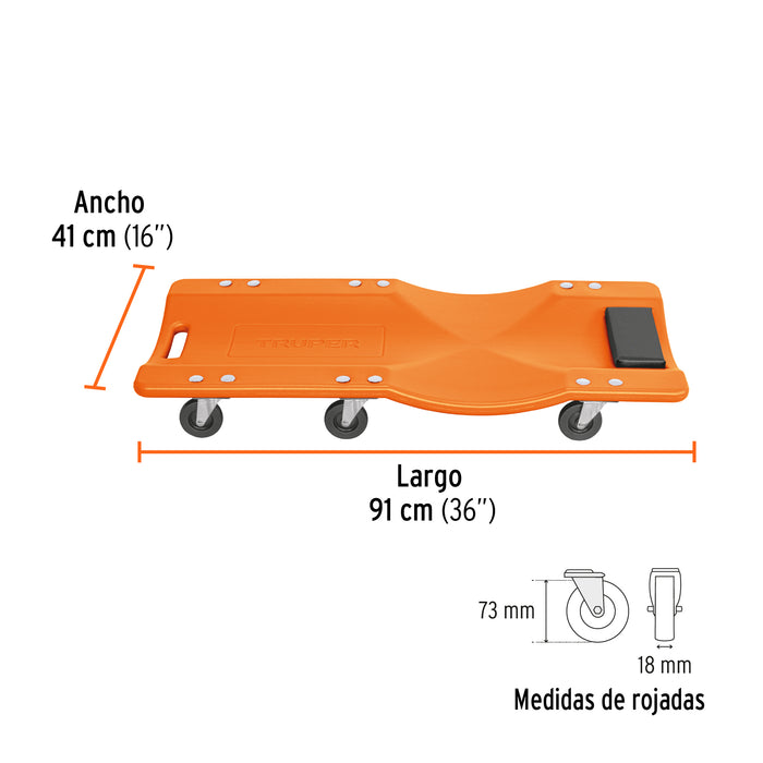 Cama de plástico 36' para mecánico, Truper 100903 CATA-36P
