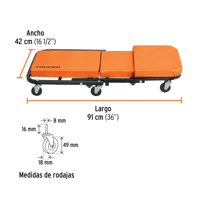 Cama de acero 36' para mecánico, Truper 10098 CATA-36