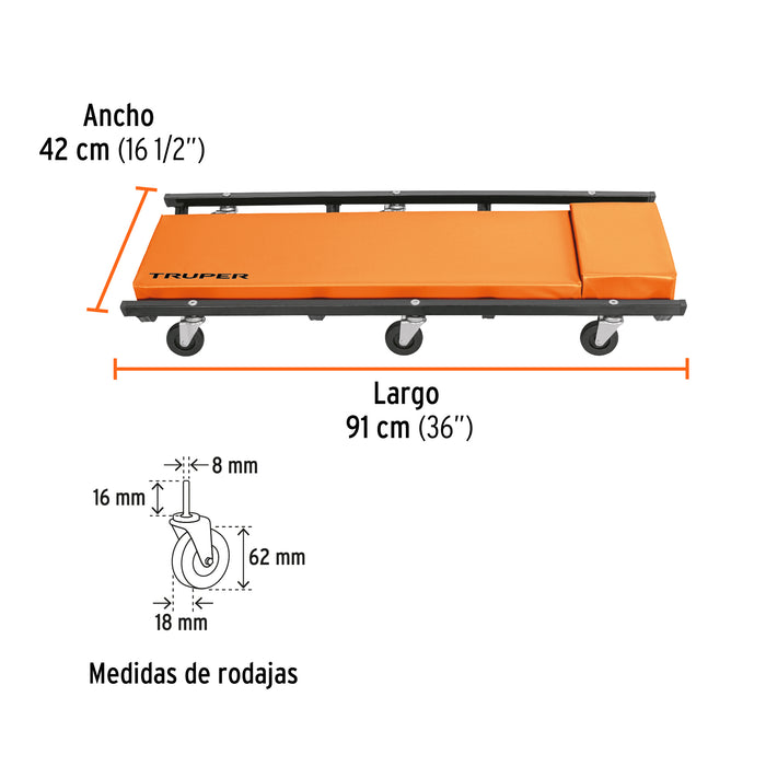 Cama de acero 36' para mecánico, Truper 10098 CATA-36