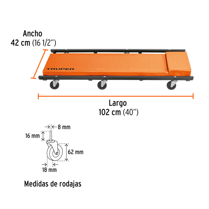 Cama de acero 40' para mecánico, Truper 10097 CATA-40