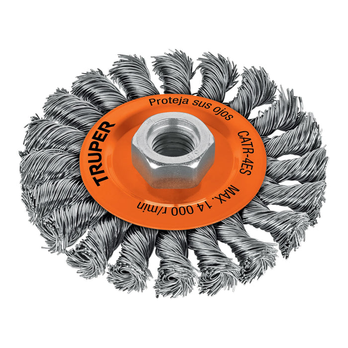 Carda circular 4' alambre trenzado, eje 5/8'-11, Truper 17527 CATR-4ES