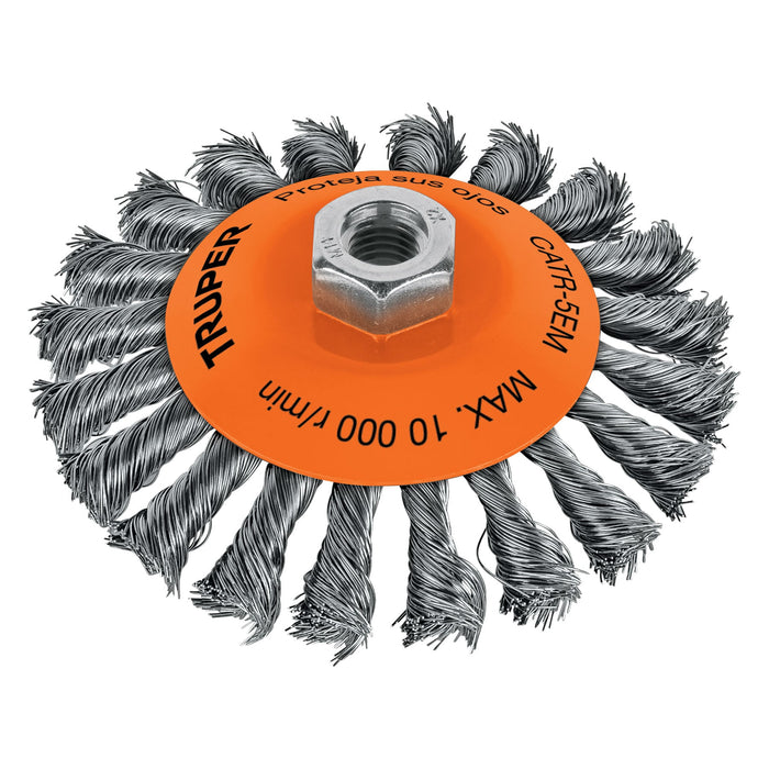 Carda tipo cónico 5' alambre trenzado, eje M14, Truper 14189 CATR-5EM