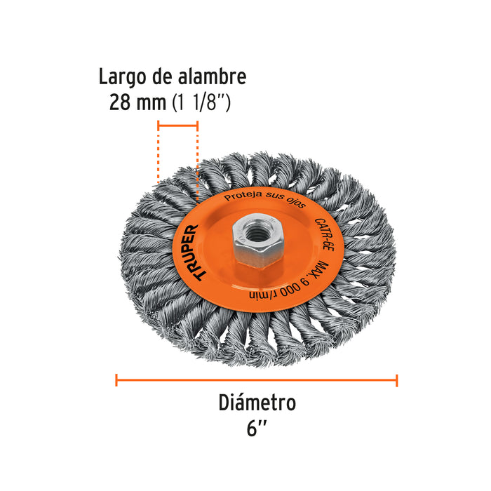 Carda circular 6' alambre trenzado, eje 5/8'-11, Truper 11597 CATR-6E