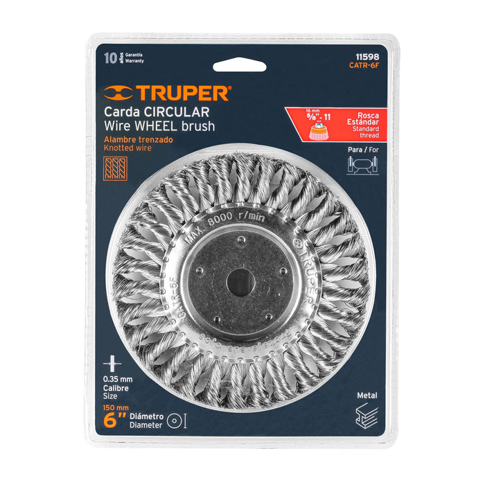 Carda trenzado fino 6' x 5/8' para esmeril, Truper 11598 CATR-6F