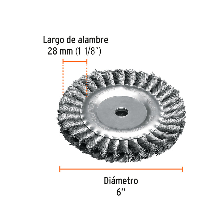 Carda trenzado fino 6' x 5/8' para esmeril, Truper 11598 CATR-6F