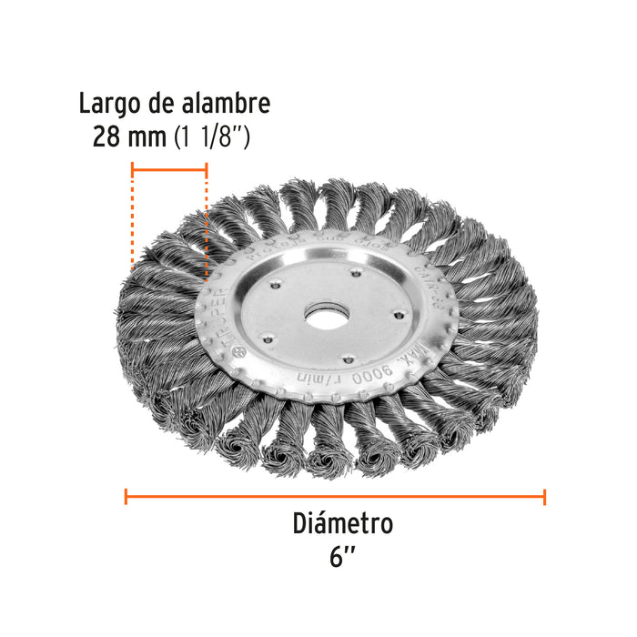 Carda trenzado grueso 6' x 5/8' para esmeril, Truper 11599 CATR-6G