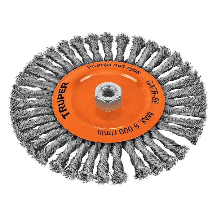 Carda circular 8' alambre trenzado, eje 5/8'-11, Truper 17528 CATR-8E