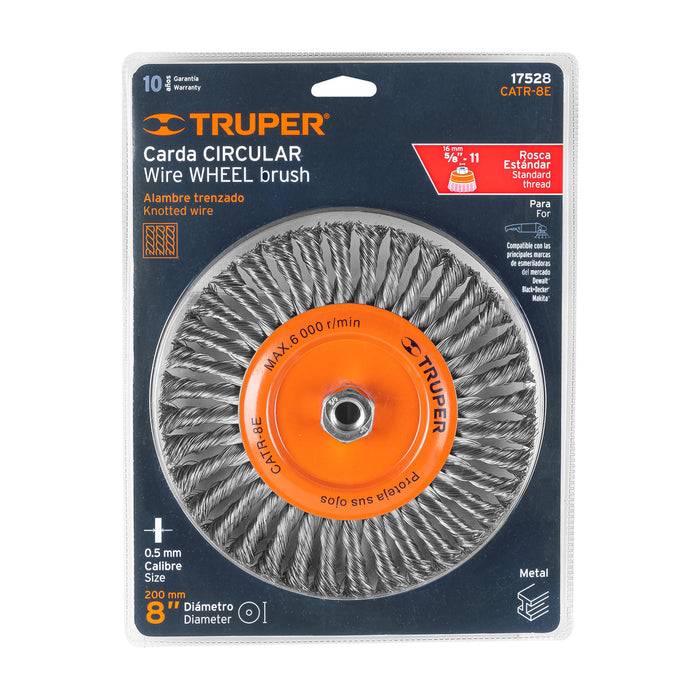 Carda circular 8' alambre trenzado, eje 5/8'-11, Truper 17528 CATR-8E