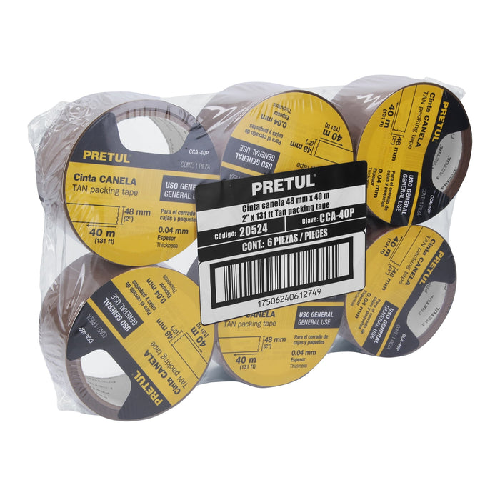 Cinta de empaque 48 mm x 40 m canela, Pretul 20524 CCA-40P