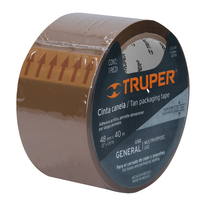 Cinta de empaque 48 mm x 40 m canela, Truper 12550 CCA-40