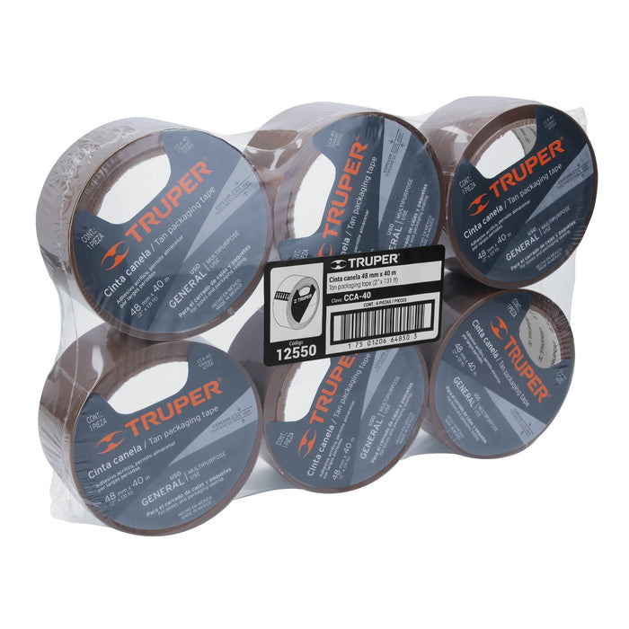 Cinta de empaque 48 mm x 40 m canela, Truper 12550 CCA-40