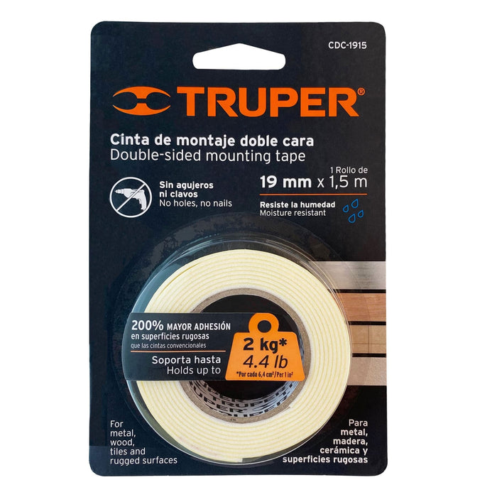 Cinta doble cara de 19 mm x 1.5 m, Truper 11724 CDC-1915