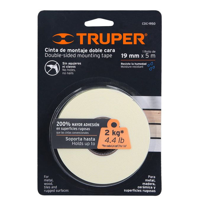 Cinta doble cara de 19 mm x 5 m, Truper 11725 CDC-1950
