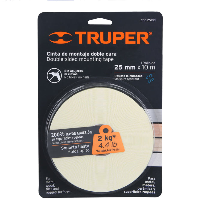 Cinta doble cara de 25 mm x 10 m, Truper 11728 CDC-25100