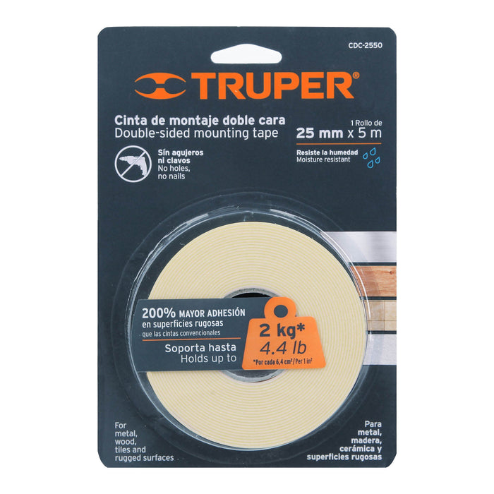 Cinta doble cara de 25 mm x 5 m, Truper 11727 CDC-2550