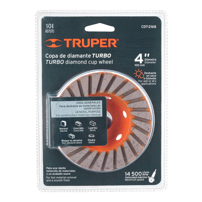 Copa de diamante turbo 4',usos generales, Truper 12258 CDT-2168