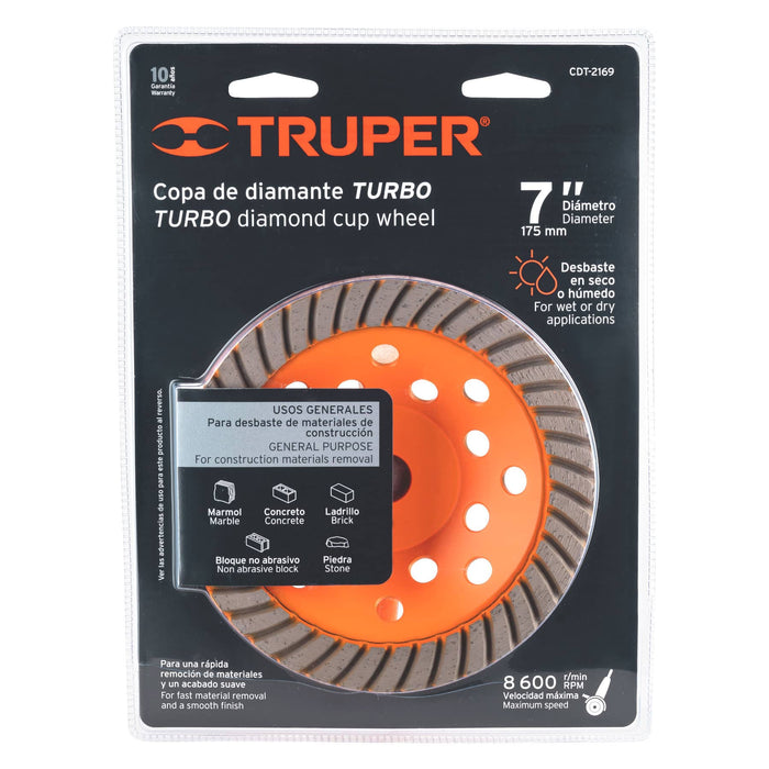 Copa de diamante turbo 7',usos generales, Truper 12259 CDT-2169