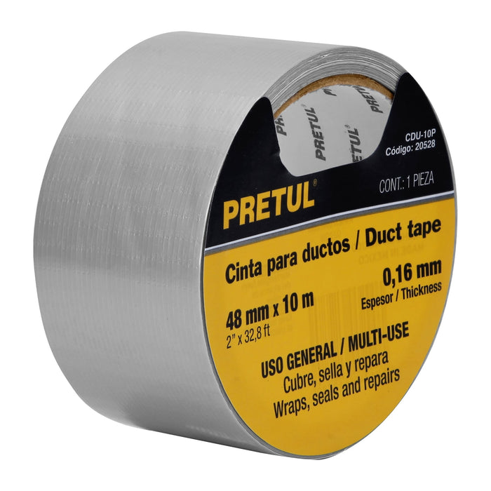 Cinta para ducto 10m x 48mm, espesor 0.16mm, Pretul 20528 CDU-10P