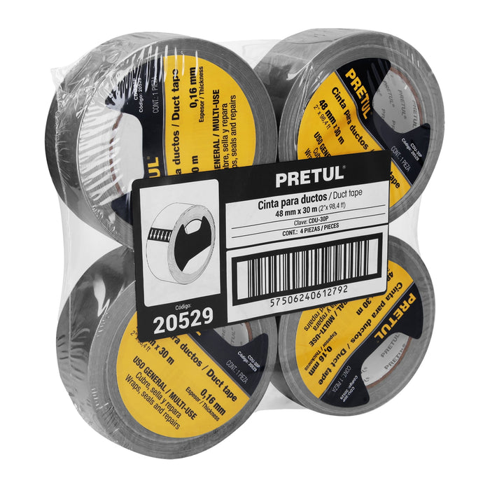 Cinta para ducto 30m x 48mm, espesor 0.16mm, Pretul 20529 CDU-30P