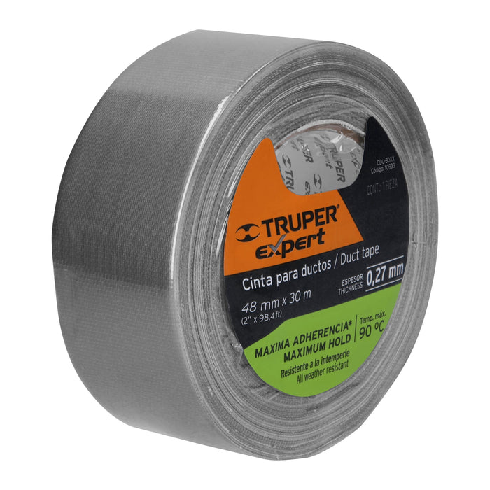 Cinta para ducto 30m x 48mm, espesor 0.19mm, Truper 12587 CDU-30X