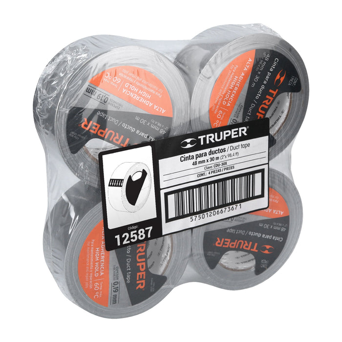 Cinta para ducto 30m x 48mm, espesor 0.19mm, Truper 12587 CDU-30X